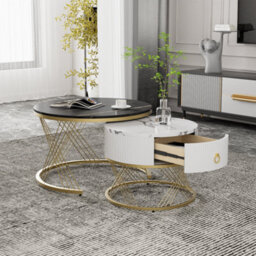 Matteo Elegant Nesting Coffee Table Set: Marble Look With Gold Decor - thumbnail 8