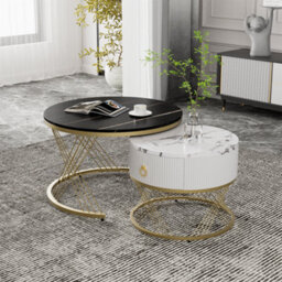 Matteo Elegant Nesting Coffee Table Set: Marble Look With Gold Decor - thumbnail 5