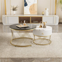 Matteo Elegant Nesting Coffee Table Set: Marble Look With Gold Decor - thumbnail 6