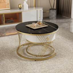Matteo Elegant Nesting Coffee Table Set: Marble Look With Gold Decor - thumbnail 3