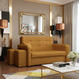 Viva Home Ii Sofa Bed With Two Ottomans For Living Room Chipboard Metal Legs Sleeping Function 158 Cm Mustard Left - thumbnail 1
