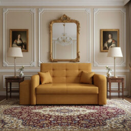 Viva Home Ii Sofa Bed With Two Ottomans For Living Room Chipboard Metal Legs Sleeping Function 158 Cm Mustard Left - thumbnail 2