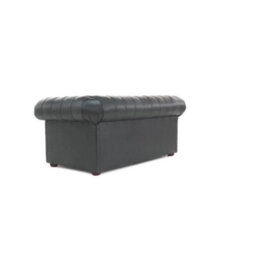 Chesterfield 2 Seater Shelly Black Real Leather Sofa Settee Bespoke In Classic Style - thumbnail 6