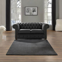 Chesterfield 2 Seater Shelly Black Real Leather Sofa Settee Bespoke In Classic Style - thumbnail 2