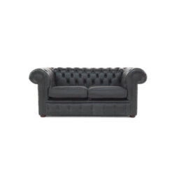 Chesterfield 2 Seater Shelly Black Real Leather Sofa Settee Bespoke In Classic Style - thumbnail 3