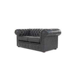 Chesterfield 2 Seater Shelly Black Real Leather Sofa Settee Bespoke In Classic Style - thumbnail 5