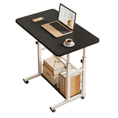 Black Height Adjustable Small Table Wheels Pc Computer Laptop Desk - image 1