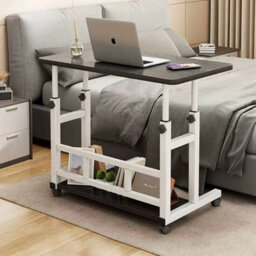 Black Height Adjustable Small Table Wheels Pc Computer Laptop Desk - thumbnail 3