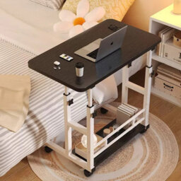 Black Height Adjustable Small Table Wheels Pc Computer Laptop Desk - thumbnail 4