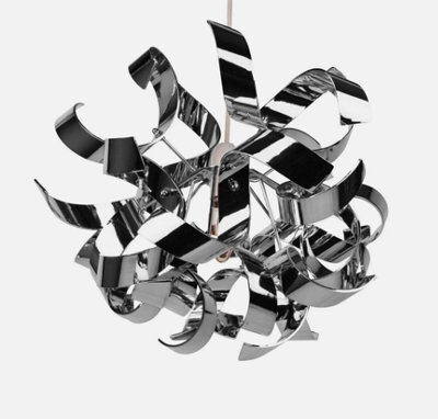 Modern Easy Fit Chrome Ceiling Light Shade Swirl Ribbon Design Bedroom - image 1