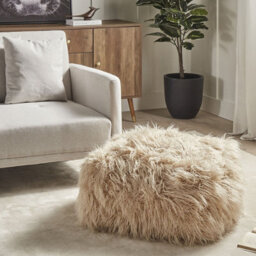 Wyld And Coco Cosynest Beige Faux Fur Pouffe With Eps Bead Filling, 50 X 50 X 30 Cm - thumbnail 2