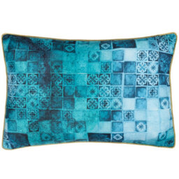 Paoletti Majorelle Leopard Piped Azure Outdoor Polyester Filled Cushion - thumbnail 2