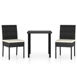 Berkfield 3 Piece Outdoor Dining Set With Cushions Poly Rattan Black - thumbnail 2