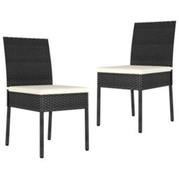 Berkfield 3 Piece Outdoor Dining Set With Cushions Poly Rattan Black - thumbnail 3