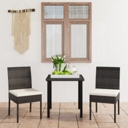 Berkfield 3 Piece Outdoor Dining Set With Cushions Poly Rattan Black - thumbnail 1