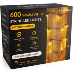 Christow Christmas Indoor/outdoor Battery Led String Lights Green Cable Warm White - 600 - thumbnail 1
