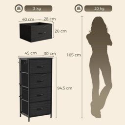 Fabric Chest Of Drawers, 4 Drawer Dresser For Bedroom, Black - thumbnail 2