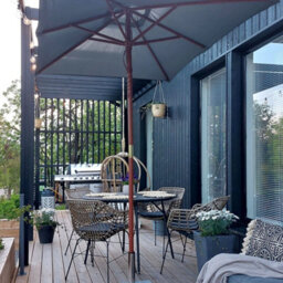 Beliani Garden Parasol 244Cm Rectangular Grey Canopy Birch Wood Pole - Weather Resistant - thumbnail 2