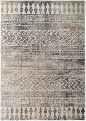 Livabliss Roma-Geometric Grey Brown Green Living Dining Bedroom Rug 160 X 215 Cm Easy Care, Non Shedding - image 1