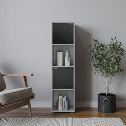 Urbn-Living Urbnliving 119Cm Height Grey 4 Cube Bookcase Shelving Display Shelf Storage Unit Black Wooden Door Organiser