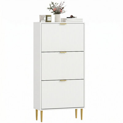 White-3 Drawers Narrow Shoe Cabinet With Drawers And Adjustable Shelves - image 1