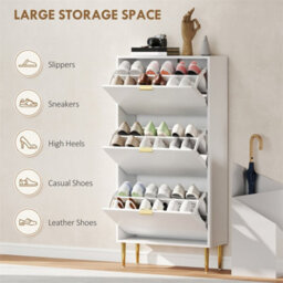 White-3 Drawers Narrow Shoe Cabinet With Drawers And Adjustable Shelves - thumbnail 6