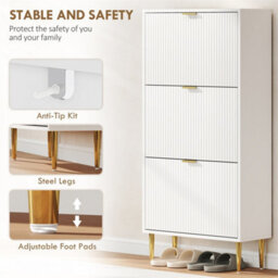 White-3 Drawers Narrow Shoe Cabinet With Drawers And Adjustable Shelves - thumbnail 5