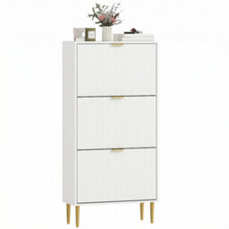 White-3 Drawers Narrow Shoe Cabinet With Drawers And Adjustable Shelves - thumbnail 1