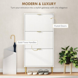 White-3 Drawers Narrow Shoe Cabinet With Drawers And Adjustable Shelves - thumbnail 3