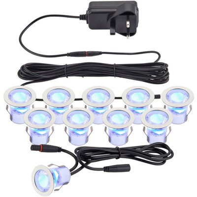Recessed Ip44 Decking Guide Light Kit - 10 X Blue Light Led - Stainless Steel - image 1