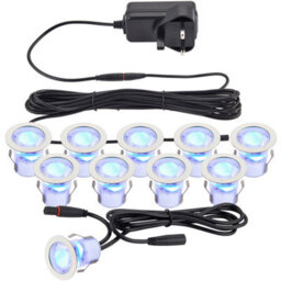 Recessed Ip44 Decking Guide Light Kit - 10 X Blue Light Led - Stainless Steel - thumbnail 1