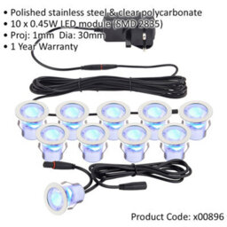 Recessed Ip44 Decking Guide Light Kit - 10 X Blue Light Led - Stainless Steel - thumbnail 2