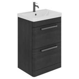 Plum&clay Emery Textured Black Floor Standing Bathroom Vanity Unit & Basin Set With Gun Grey Handles (W)50Cm (H)86Cm - thumbnail 1
