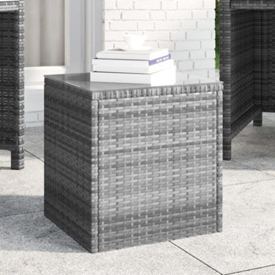 Vidaxl Side Table Grey 40X37X40.5 Cm Poly Rattan And Tempered Glass Side Tables - image 1