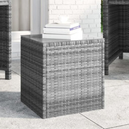 Vidaxl Side Table Grey 40X37X40.5 Cm Poly Rattan And Tempered Glass Side Tables - thumbnail 1