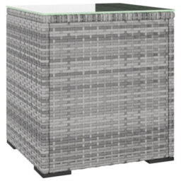 Vidaxl Side Table Grey 40X37X40.5 Cm Poly Rattan And Tempered Glass Side Tables - thumbnail 2