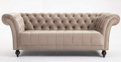 D Pro T Homeware Handmade Chesterfield 2-Seater & 1.5-Seater Beige Velvet Sofa Set - image 1