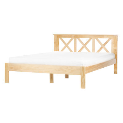 Beliani Bed Pine Wood Tannay 140 X 200 Cm (Eu Double) Light Brown - image 1