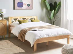 Beliani Bed Pine Wood Tannay 140 X 200 Cm (Eu Double) Light Brown - thumbnail 2