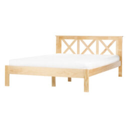 Beliani Bed Pine Wood Tannay 140 X 200 Cm (Eu Double) Light Brown - thumbnail 1