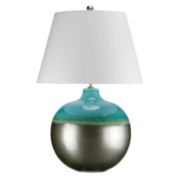 Elegant Led Table Lamp With Turquoise And Graphite Finish And White Shade