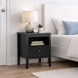 Birlea Emerson 1 Drawer Bedside Cabinet Chest Table Black - thumbnail 1