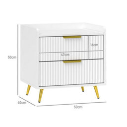 Wyld Haus Conola Yone Set Of 2 White 2-Drawer Bedside Tables With Ridged Fronts And Gold Handles - thumbnail 4