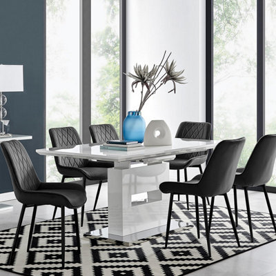 Furniturebox Uk Arezzo Large Extending Dining Table And 6 Black Pesaro Black Leg Chairs - image 1