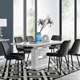 Furniturebox Uk Arezzo Large Extending Dining Table And 6 Black Pesaro Black Leg Chairs - thumbnail 1
