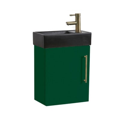 Homestylestore 400mm Dark Green Wall Hung Bathroom Vanity Unit Black Basin And Aged Gold T Bar Handle - image 1