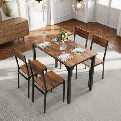 Brown 5 Piece Dining Table And Chairs Set Wooden Space Saving With Metal Frame Kitchen - image 1
