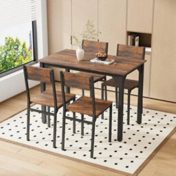 Brown 5 Piece Dining Table And Chairs Set Wooden Space Saving With Metal Frame Kitchen - thumbnail 5