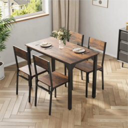 Brown 5 Piece Dining Table And Chairs Set Wooden Space Saving With Metal Frame Kitchen - thumbnail 3