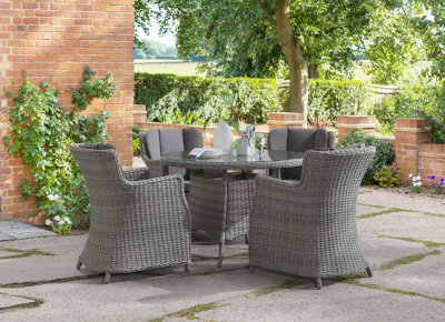 Statement Furniture Swinley 4 Seater Rattan Round Garden Dining Table & Chairs Set - image 1